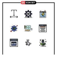 9 Thematic Vector Filledline Flat Colors and Editable Symbols of graphic process internet management development Editable Vector Design Elements
