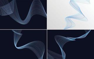 Set of 4 geometric wave pattern background Abstract waving line vector