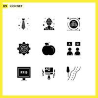 Mobile Interface Solid Glyph Set of 9 Pictograms of apple development environment design browser Editable Vector Design Elements