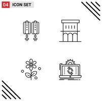 Set of 4 Modern UI Icons Symbols Signs for pendant flower decoration house nature Editable Vector Design Elements