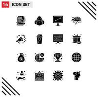 Pictogram Set of 16 Simple Solid Glyphs of real estate crack diagonal rocks hill Editable Vector Design Elements