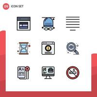 Universal Icon Symbols Group of 9 Modern Filledline Flat Colors of chat time glasses seo text Editable Vector Design Elements