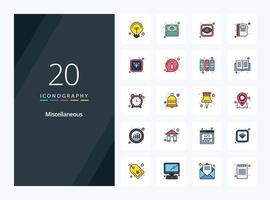 20 Miscellaneous line Filled icon for presentation vector