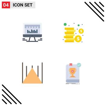 4 Flat Icon concept for Websites Mobile and Apps computer pakistan graph money book Editable Vector Design Elements