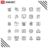 Modern Set of 25 Lines Pictograph of cpu chip list plug eco Editable Vector Design Elements