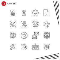 Universal Icon Symbols Group of 16 Modern Outlines of aim scheme muslim plan emojis Editable Vector Design Elements