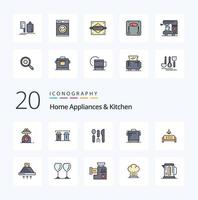 20 electrodomésticos y paquete de iconos de color llenos de línea de cocina como una máquina de pesaje rodante de peso de papel vector