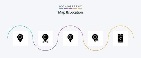 paquete de iconos de glifo 5 de mapa y ubicación, incluido el móvil. mapa. localización. localización. más vector