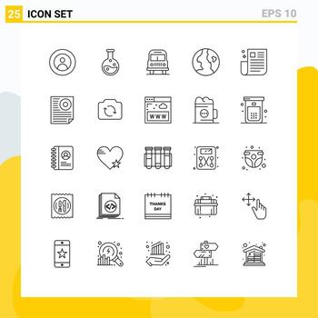 Set of 25 Vector Lines on Grid for page news transport interface globe Editable Vector Design Elements