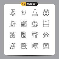 Pack of 16 Modern Outlines Signs and Symbols for Web Print Media such as pin jewel mind gems traffic Editable Vector Design Elements