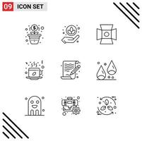 User Interface Pack of 9 Basic Outlines of paint art photography hot cup Editable Vector Design Elements