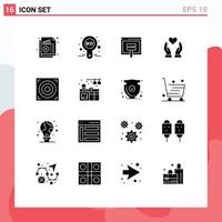 Modern Set of 16 Solid Glyphs Pictograph of feelings care compete online loan Editable Vector Design Elements