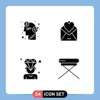 Group of 4 Solid Glyphs Signs and Symbols for brain love idea mail man Editable Vector Design Elements