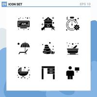 9 Universal Solid Glyphs Set for Web and Mobile Applications enjoy umbrella play beanch quick Editable Vector Design Elements