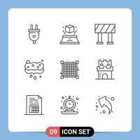 9 Universal Outlines Set for Web and Mobile Applications beach layout block grid sponge Editable Vector Design Elements