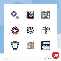 9 Universal Filledline Flat Colors Set for Web and Mobile Applications connection rescue browser life buoy buoy Editable Vector Design Elements