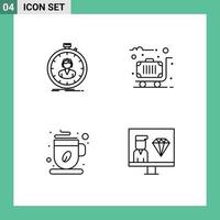 Pack of 4 Modern Filledline Flat Colors Signs and Symbols for Web Print Media such as fast coffee timer suitcase tea Editable Vector Design Elements