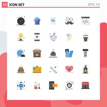 Universal Icon Symbols Group of 25 Modern Flat Colors of coding glasses file movember moustache Editable Vector Design Elements