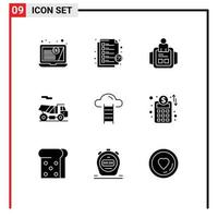 Mobile Interface Solid Glyph Set of 9 Pictograms of interface cloud man stair quad Editable Vector Design Elements