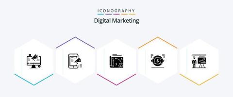 paquete de iconos de 25 glifos de marketing digital que incluye dinero. ojo. móvil. API. entorno vector