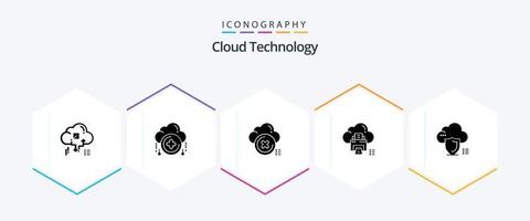 Cloud Technology 25 Glyph icon pack including printer. data. plus. cloud. cancel vector