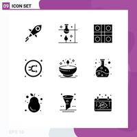 9 User Interface Solid Glyph Pack of modern Signs and Symbols of random mix science lab arrow ludo game Editable Vector Design Elements