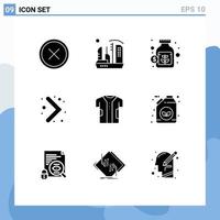 Group of 9 Modern Solid Glyphs Set for cloth navigation dome arrow money Editable Vector Design Elements