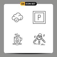 Group of 4 Filledline Flat Colors Signs and Symbols for cloud house technology coffee real estate Editable Vector Design Elements