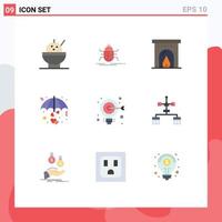 User Interface Pack of 9 Basic Flat Colors of aim bulb summer valentine protect Editable Vector Design Elements