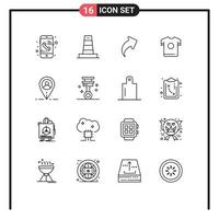 Modern Set of 16 Outlines Pictograph of user location up spring shirt Editable Vector Design Elements