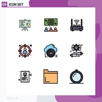9 Universal Filledline Flat Color Signs Symbols of cloud select wifi hunting choose Editable Vector Design Elements