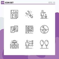 Set of 9 Commercial Outlines pack for peer to peer money wrench mobile recycling Editable Vector Design Elements