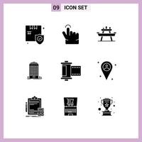 Set of 9 Modern UI Icons Symbols Signs for film space food tower building Editable Vector Design Elements