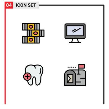 4 colores planos universales de línea de relleno establecidos para aplicaciones web y móviles libros computadora médica imac correo electrónico elementos de diseño vectorial editables vector