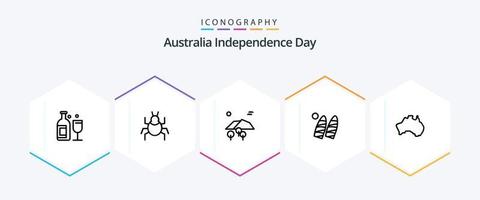 paquete de iconos de 25 líneas del día de la independencia de australia, incluido el país. Deportes. paisaje. agua. navegar vector