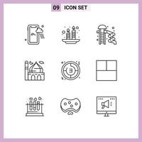 Universal Icon Symbols Group of 9 Modern Outlines of timer pray slider moon masjid Editable Vector Design Elements