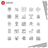 Pack of 25 Modern Lines Signs and Symbols for Web Print Media such as globe transport gauge takeoff eraser Editable Vector Design Elements