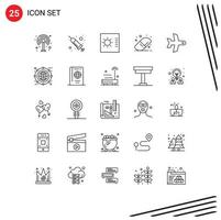 Pack of 25 Modern Lines Signs and Symbols for Web Print Media such as globe transport gauge takeoff eraser Editable Vector Design Elements