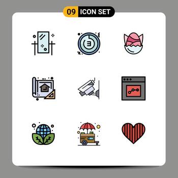 9 User Interface Filledline Flat Color Pack of modern Signs and Symbols of design plan clock happy easter Editable Vector Design Elements