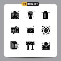 Modern Set of 9 Solid Glyphs and symbols such as graph banking drinks trash delete Editable Vector Design Elements