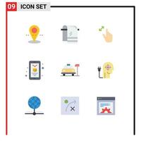 Modern Set of 9 Flat Colors Pictograph of hotel car gestures smartphone mobile Editable Vector Design Elements