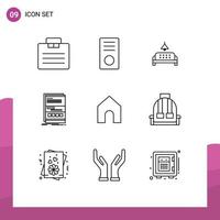 Set of 9 Commercial Outlines pack for responsive internet hardware dynamic home Editable Vector Design Elements