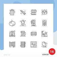 User Interface Pack of 16 Basic Outlines of pumpkin sandwich cabinet junk food fast food Editable Vector Design Elements