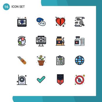 16 Flat Color Filled Line concept for Websites Mobile and Apps graph data valentines report file Editable Creative Vector Design Elements