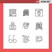 paquete de línea de vector editable de 9 contornos simples de contacto telefónico elementos de diseño de vector editables de usuario de comunicación novedosa