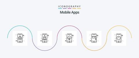 paquete de iconos de la línea 5 de aplicaciones móviles que incluye la aplicación. aplicación de entrenamiento aplicación teléfono. aprendizaje vector