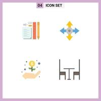 Modern Set of 4 Flat Icons Pictograph of stationary hand notepad map money Editable Vector Design Elements