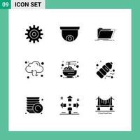 User Interface Pack of 9 Basic Solid Glyphs of china arrow catalog sync cloud Editable Vector Design Elements