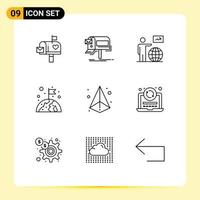 Set of 9 Vector Outlines on Grid for world earth newsletter go user Editable Vector Design Elements