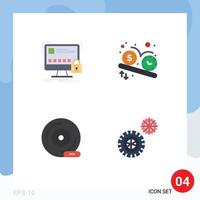 Group of 4 Modern Flat Icons Set for protect watch safety dollar compact disc Editable Vector Design Elements